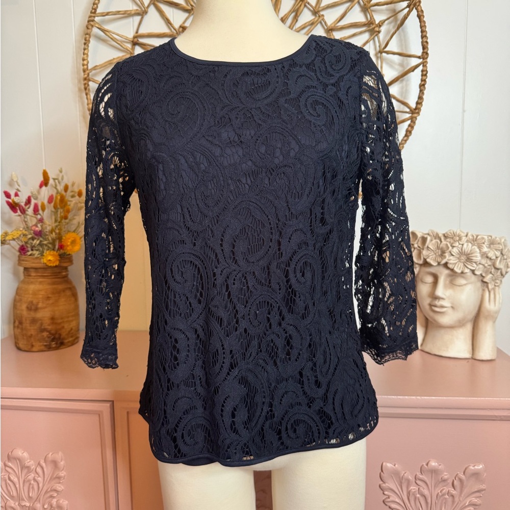 Adrianna Papell‎ Navy Lace Blouse